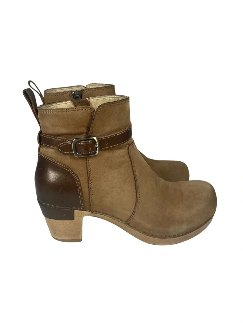 Dansko Anya Heeled Boots Ankle Booties Size 37 6.5 7 Biscotti Nubuck Leather